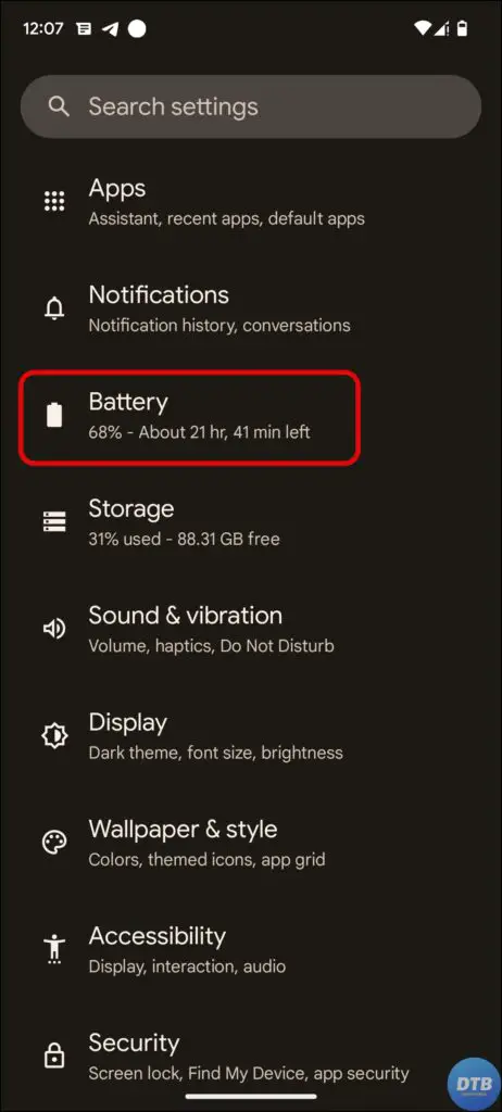Enable Battery Percentage on Google Pixel