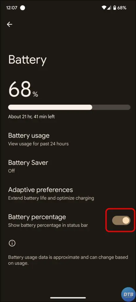 Enable Battery Percentage on Google Pixel
