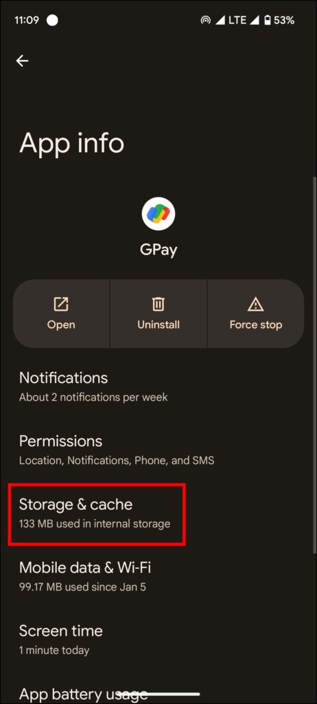 Clear Cache Data to Fix Couldn't Check Bank Balance in Google Pay