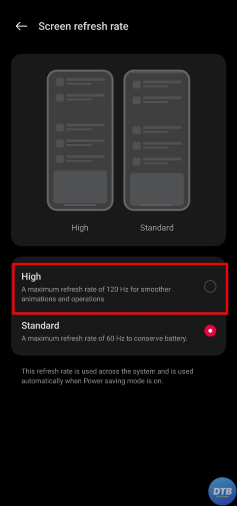 Switch from Standard to Higher Refresh Rate