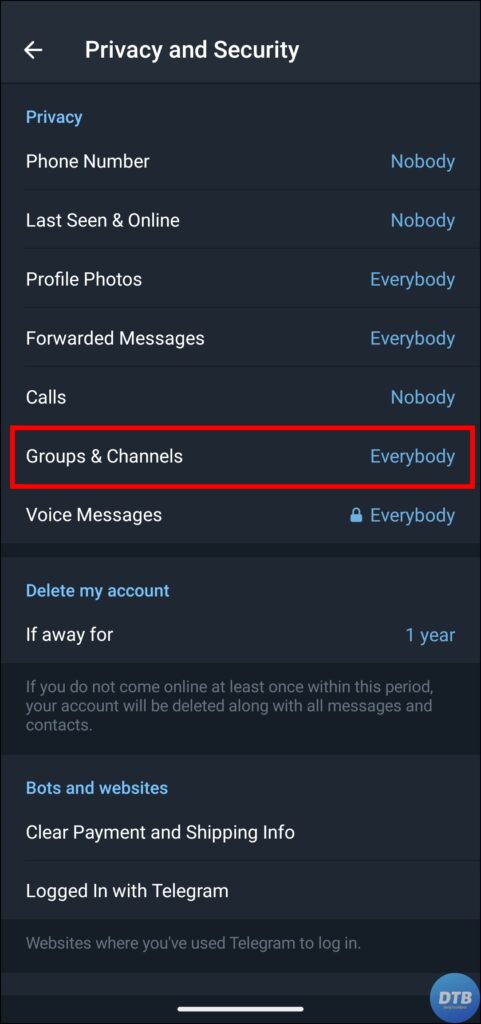 Restrict Who Can Add You to Stop People from Adding You To Telegram Groups