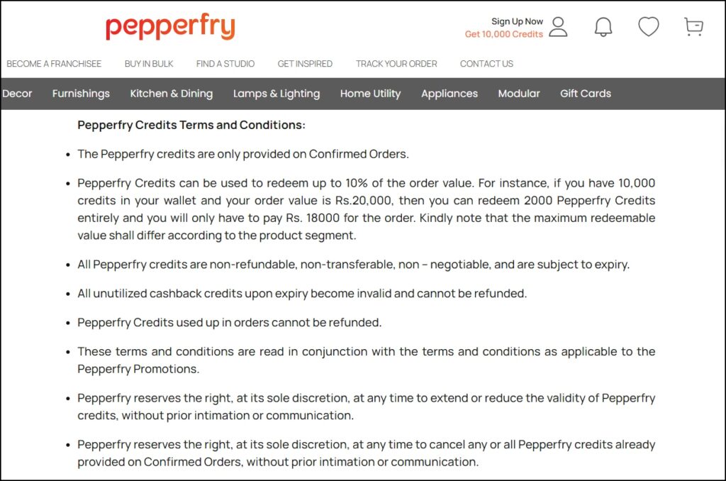 Spend Pepperfry Credits