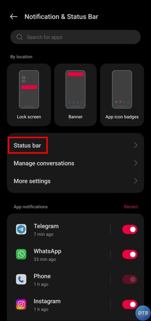 Turn ON Battery Percentage in Status Bar