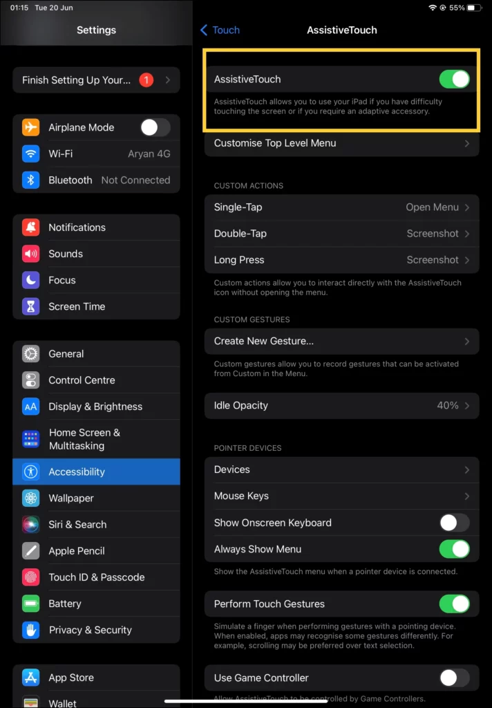Assistive Touch to Take Screenshot on Any iPad