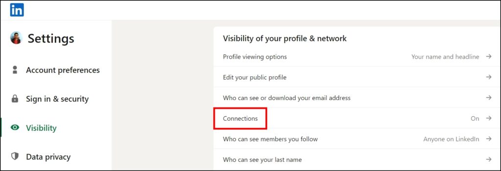 Hide Your Connections on LinkedIn PC