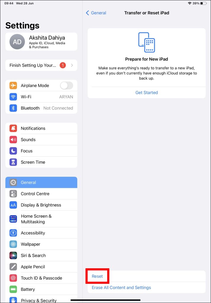 Reset An iPad Through Settings