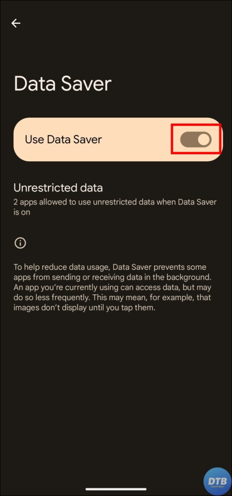 Disable Data Saver (Android)