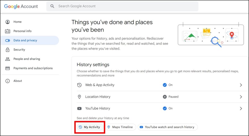 Via Your Google Account Activity on Web