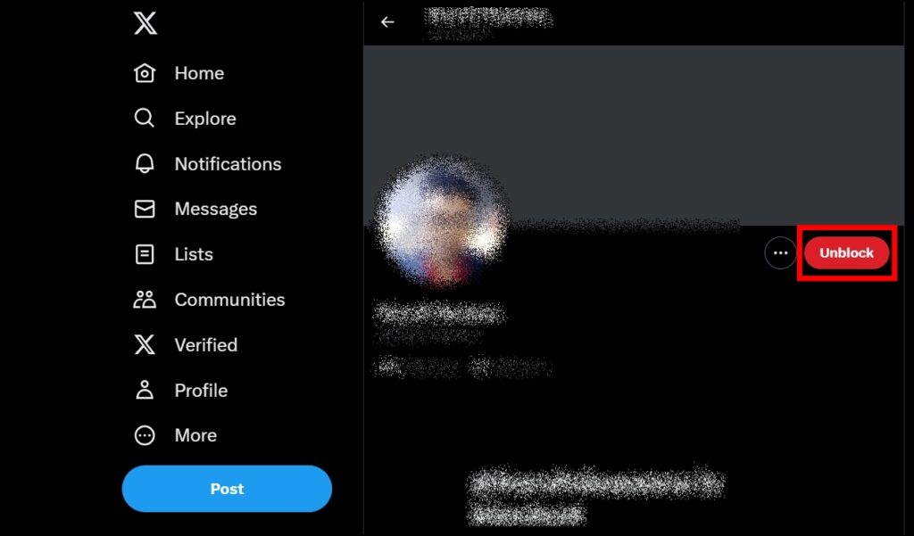 Unblock Someone on Twitter (X) From The User's Profile Page on PC