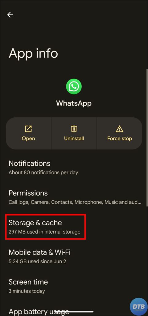 Clear Cache Data to Fix WhatsApp Status Disappeared After Viewing